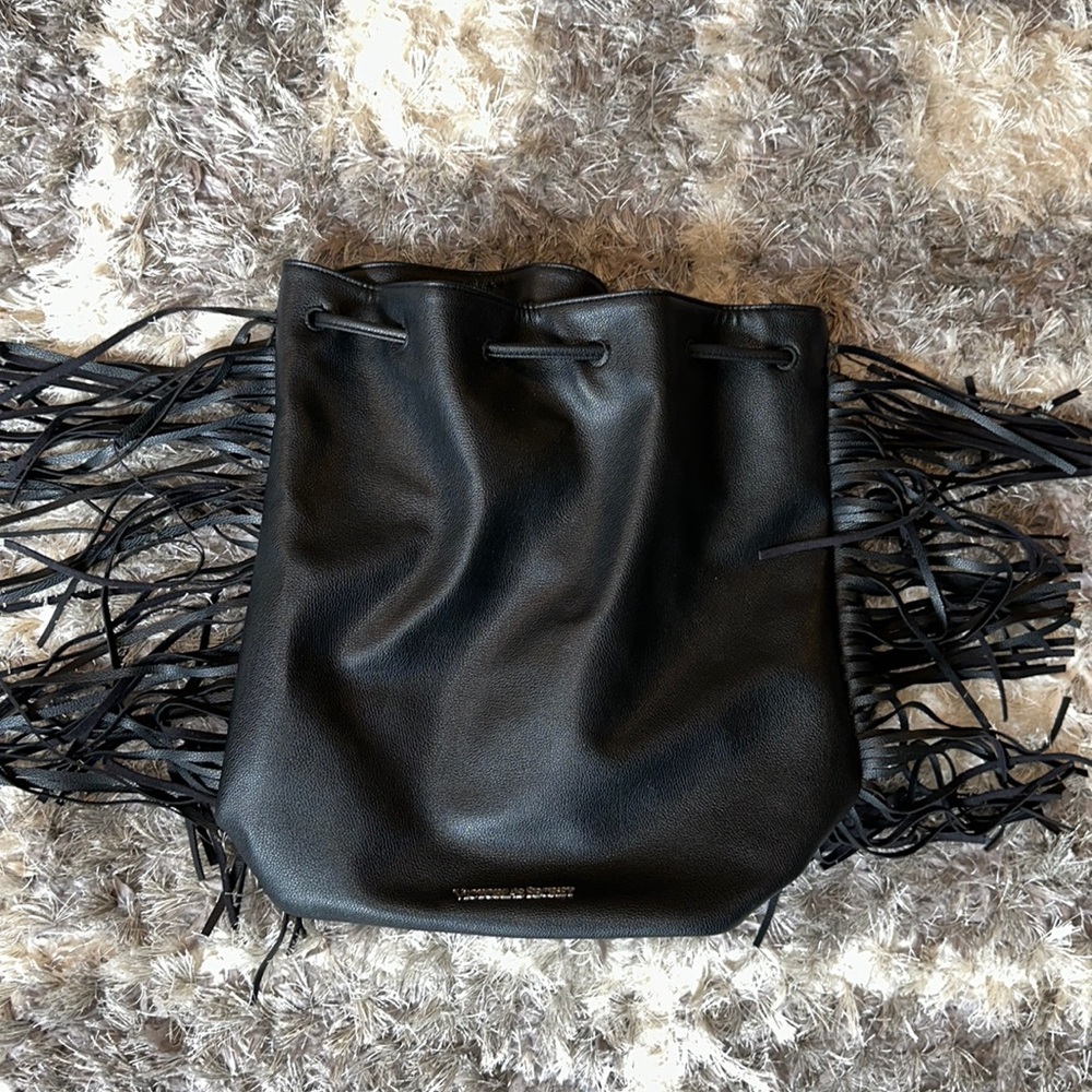 Victorias Secret Black Fringe Backpack Bag Faux Leather